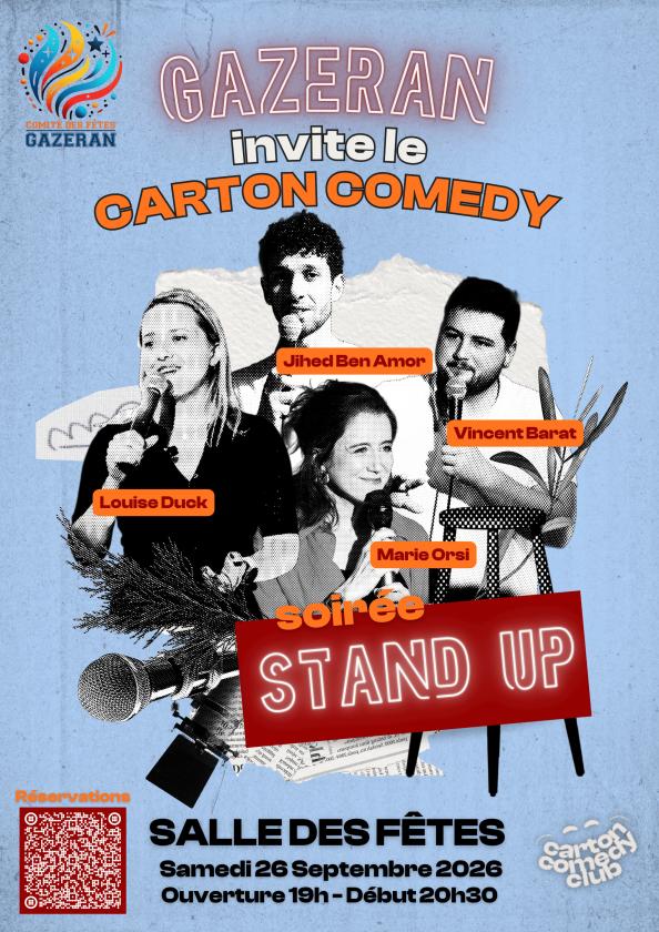 sortie à GAZERAN, Yvelines. GAZERAN CARTON COMEDY - SOIRÉE STAND-UP! Sortir à GAZERAN(Yvelines). GAZERAN.