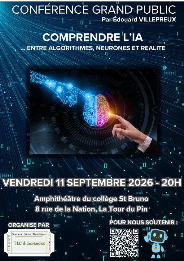sortie à LA TOUR DU PIN, Isère. COMPRENDRE L'IA : ENTRE ALGORITHMES, NEURONES ET R Sortir à LA TOUR DU PIN(Isère). LA TOUR DU PIN.