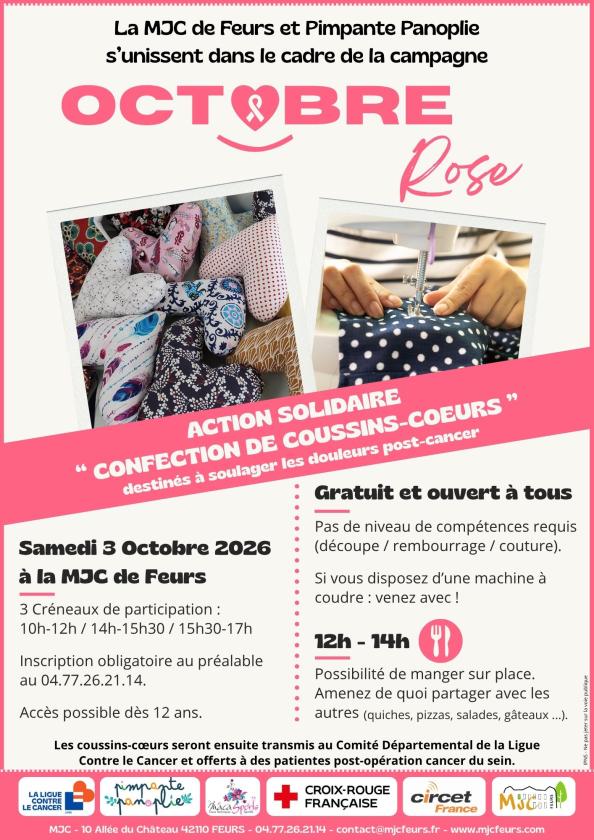 sortie à FEURS, Loire. ACTION SOLIDAIRE « CONFECTION DE COUSSINS-CŒURS » Sortir à FEURS(Loire). FEURS.