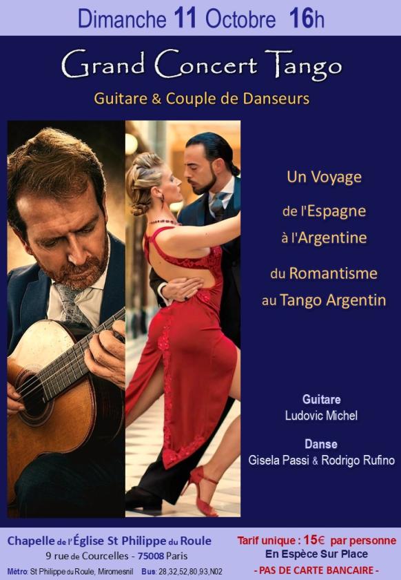 sortie à PARIS 08, Paris. GRAND CONCERT TANGO : GUITARE & COUPLE DE DANSEURS Sortir à PARIS 08(Paris). PARIS 08.