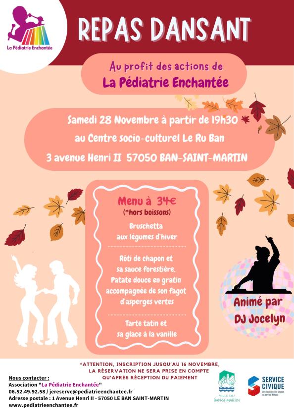 sortie à LE BAN ST MARTIN, Moselle. REPAS DANSANT AVEC LA PÉDIATRIE ENCHANTÉE Sortir à LE BAN ST MARTIN(Moselle). LE BAN ST MARTIN.
