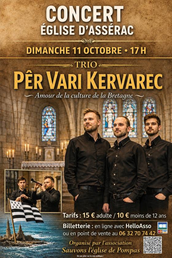 sortie à ASSERAC, Loire Atlantique. CONCERT TRIO PÊR VARI KERVAREC Sortir à ASSERAC(Loire Atlantique). ASSERAC.