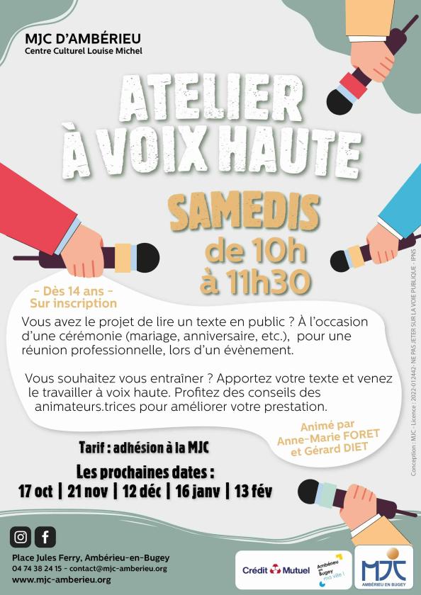 sortie à AMBERIEU EN BUGEY, Ain. ATELIER « À VOIX HAUTE » Sortir à AMBERIEU EN BUGEY(Ain). AMBERIEU EN BUGEY.