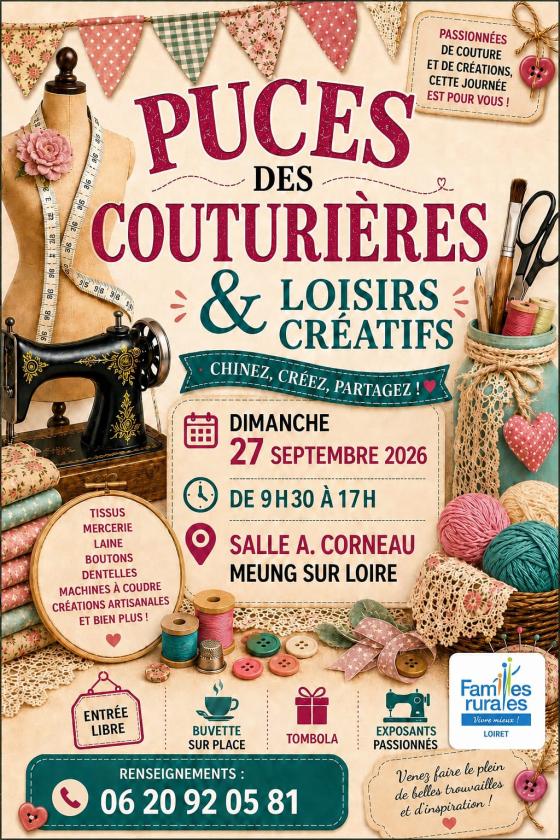 sortie à MEUNG SUR LOIRE, Loiret. PUCES DES LOISIRS CRÉATIFS ET COUTURIÈRES Sortir à MEUNG SUR LOIRE(Loiret). MEUNG SUR LOIRE.