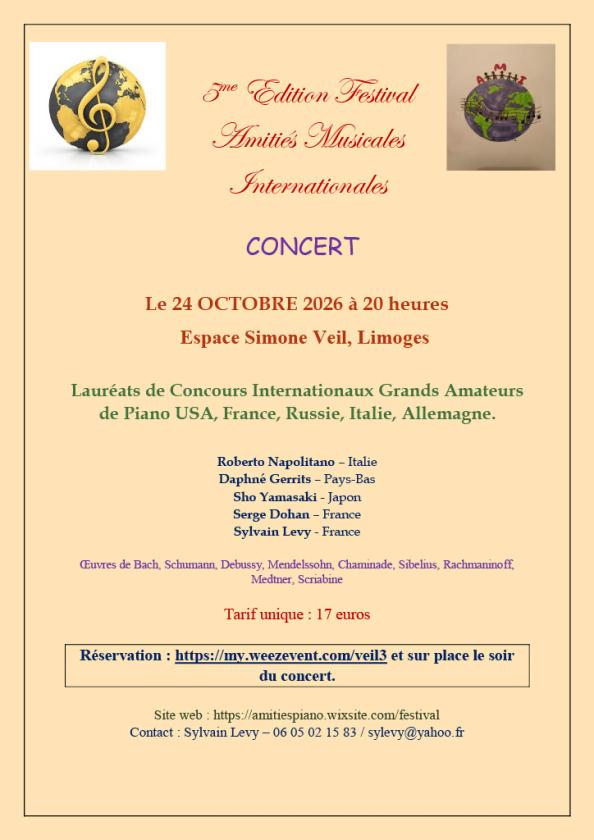 sortie à LIMOGES, Haute Vienne. 5ÈME FESTIVAL AMITIÉS MUSICALES INTERNATIONALES Sortir à LIMOGES(Haute Vienne). LIMOGES.