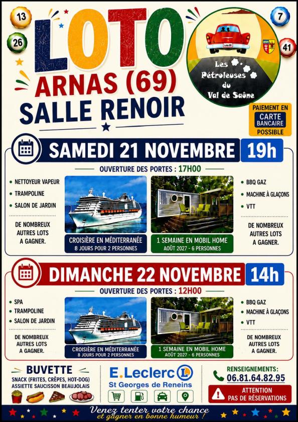 sortie à ARNAS, Rhône. SUPER LOTO Sortir à ARNAS(Rhône). ARNAS.