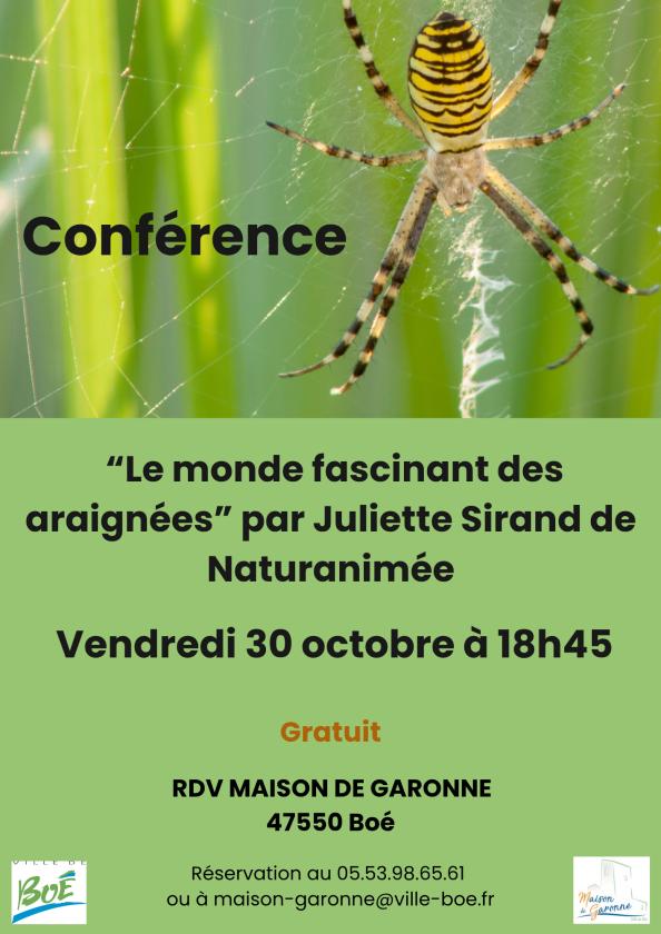 sortie à BOE, Lot et Garonne. CONFÉRENCE SUR LES ARAIGNÉES Sortir à BOE(Lot et Garonne). BOE.