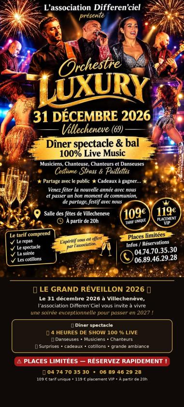 sortie à VILLECHENEVE, Rhône. REVEILLON NOUVEL AN 31 DECEMBRE 2026 Sortir à VILLECHENEVE(Rhône). VILLECHENEVE.