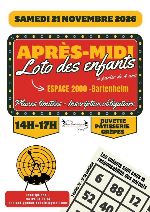 sortie à BARTENHEIM, Haut Rhin. LOTO DES ENFANTS Sortir à BARTENHEIM(Haut Rhin). BARTENHEIM.