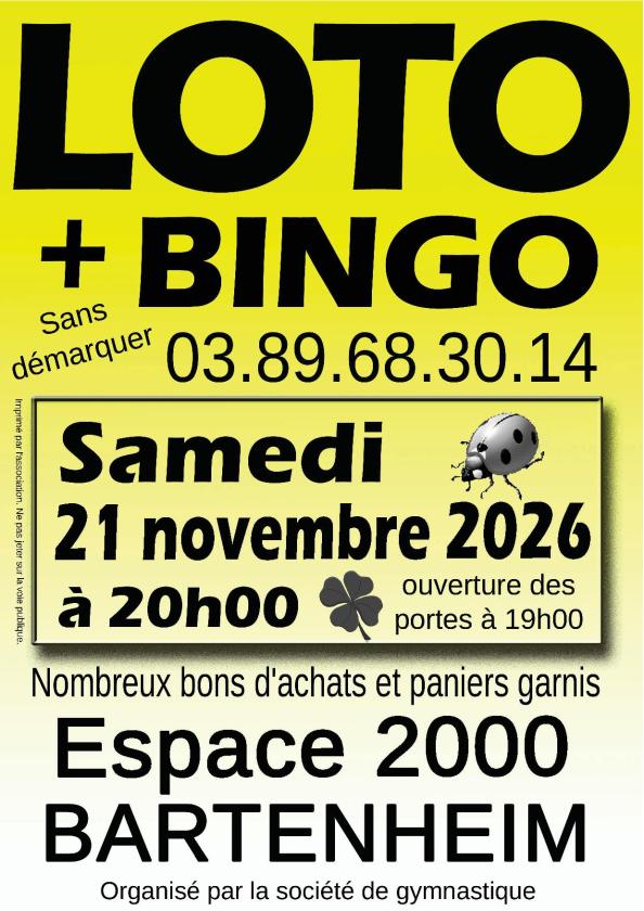 sortie à BARTENHEIM, Haut Rhin. LOTO - BINGO Sortir à BARTENHEIM(Haut Rhin). BARTENHEIM.
