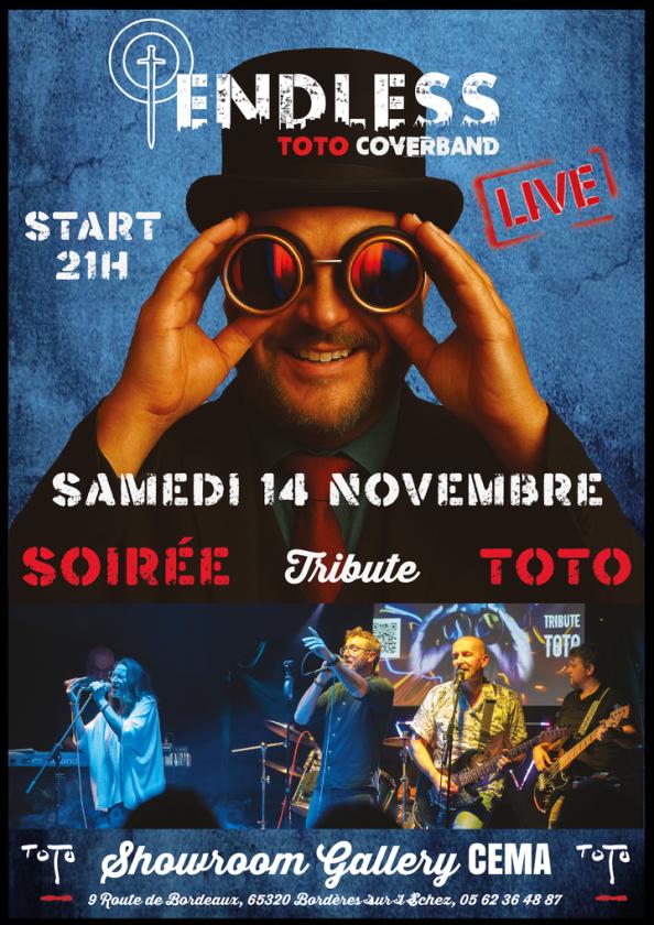 sortie à BORDERES SUR L ECHEZ, Hautes Pyrénées. CONCERT ENDLESS (TRIBUTE TOTO) - SHOWROOM GALLERY Sortir à BORDERES SUR L ECHEZ(Hautes Pyrénées). BORDERES SUR L ECHEZ.