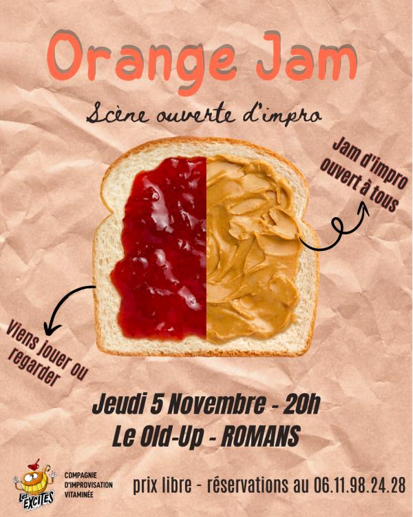 sortie à ROMANS SUR ISERE, Drôme. ORANGE JAM : SCÈNE OUVERTE D'IMPROVISATION THÉÂTRA Sortir à ROMANS SUR ISERE(Drôme). ROMANS SUR ISERE.