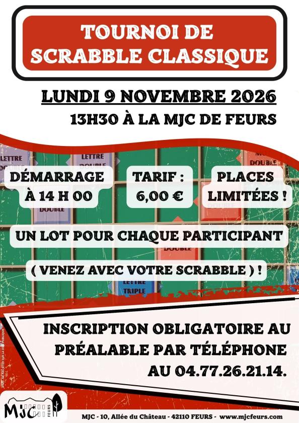 sortie à FEURS, Loire. TOURNOI DE SCRABBLE CLASSIQUE Sortir à FEURS(Loire). FEURS.