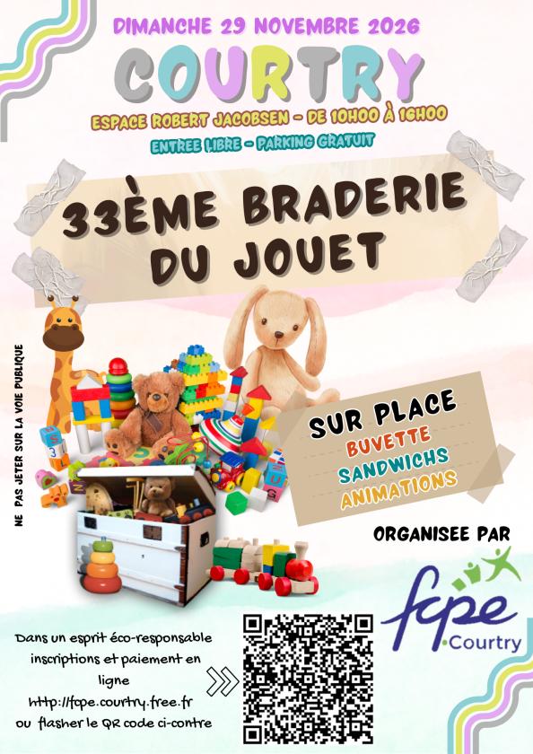 sortie à COURTRY, Seine et Marne. 33ÈME BRADERIE DU JOUET DE LA FCPE DE COURTRY Sortir à COURTRY(Seine et Marne). COURTRY.