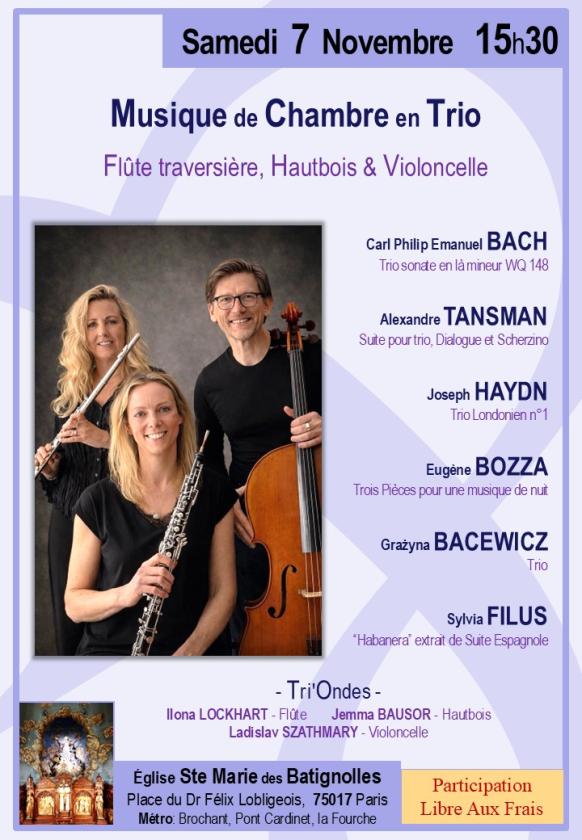 sortie à PARIS 17, Paris. MUSIQUE DE CHAMBRE : FLUTE TRAVERSIÈRE, HAUTBOIS & Sortir à PARIS 17(Paris). PARIS 17.
