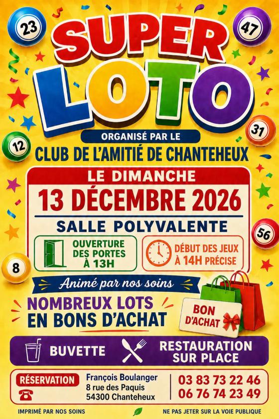 sortie à CHANTEHEUX, Meurthe et Moselle. SUPER LOTO Sortir à CHANTEHEUX(Meurthe et Moselle). CHANTEHEUX.