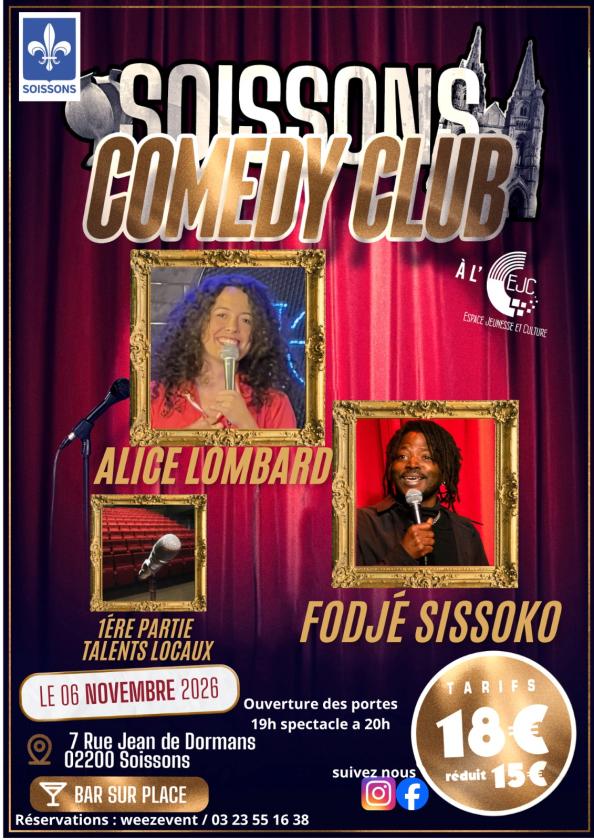 sortie à SOISSONS, Aisne. SOISSONS COMEDY CLUB Sortir à SOISSONS(Aisne). SOISSONS.
