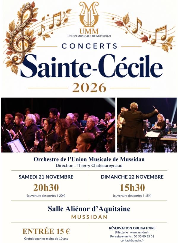 sortie à MUSSIDAN, Dordogne. CONCERT DE SAINTE CÉCILE Sortir à MUSSIDAN(Dordogne). MUSSIDAN.
