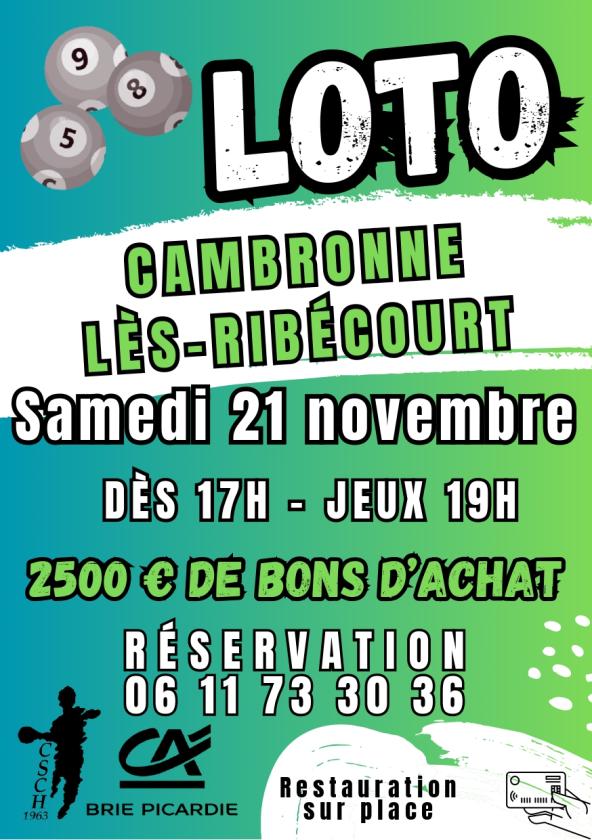 sortie à CAMBRONNE LES RIBECOURT, Oise. SUPER LOTO SPÉCIAL BONS D'ACHAT Sortir à CAMBRONNE LES RIBECOURT(Oise). CAMBRONNE LES RIBECOURT.