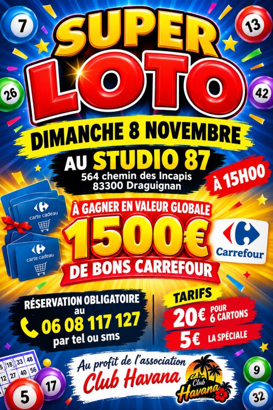 sortie à DRAGUIGNAN, Var. SUPER LOTO DRAGUIGNAN AU STUDIO 87 Sortir à DRAGUIGNAN(Var). DRAGUIGNAN.