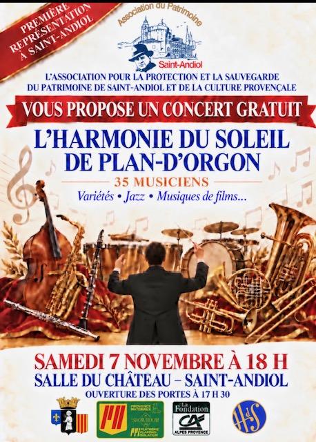 sortie à ST ANDIOL, Bouches du Rhône. CONCERT DE L'HARMONIE DU SOLEIL Sortir à ST ANDIOL(Bouches du Rhône). ST ANDIOL.