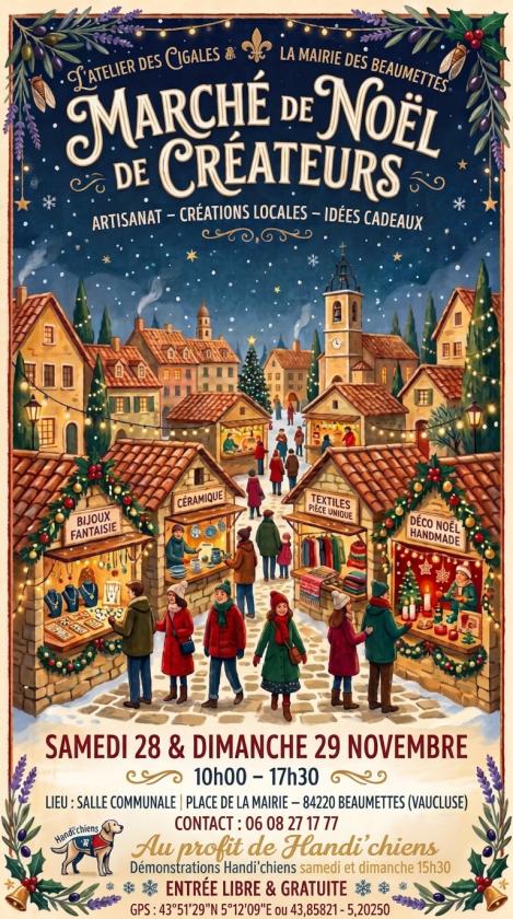 sortie à BEAUMETTES, Vaucluse. MARCHÉ DE NOËL DES CRÉATEURS Sortir à BEAUMETTES(Vaucluse). BEAUMETTES.